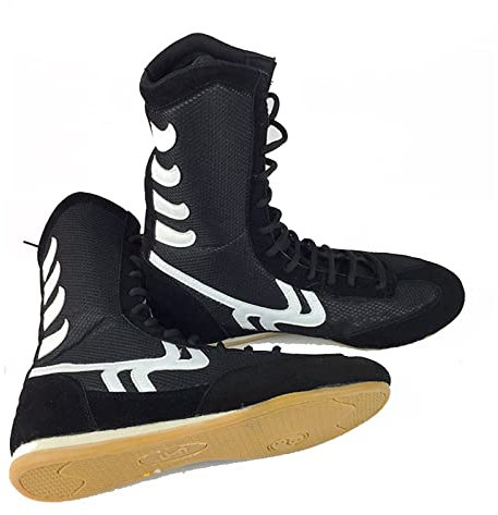 Boxschuhe, Boxing Boots Herren Damen, Kinder Erwachsene Superior Ringerschuhe, Unisex Junior Boxer Trainer Kampfschuhe Wrestling Schuhe Für Training Kampf MMA Muay Kampfsport (Black,43 (8 UK))