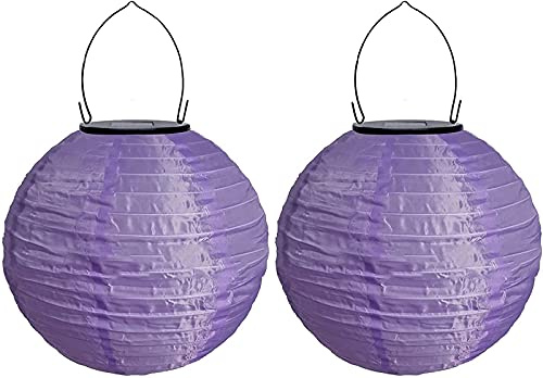 Yeehliny Solar Lampions Außen Wetterfest Solar LED Laterne Wasserdicht Nylon Garten Laterne Solarlaterne für außen Hängend Solarlampiongs Runder Lampenschirm Garten Deko Außendeko (30cm/2PCS/Lila)