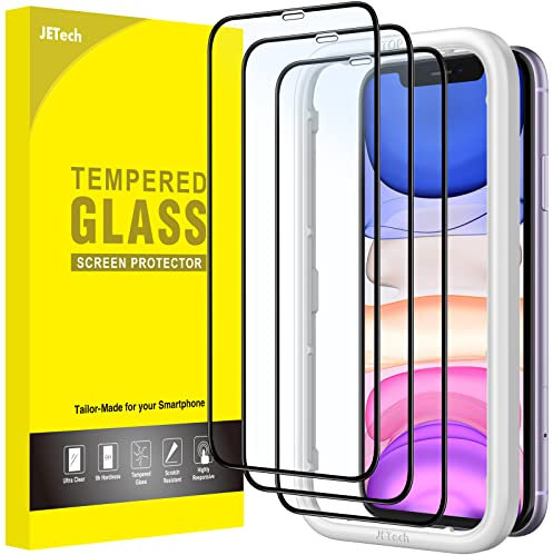JETech Protector de Pantalla Cobertura Completo para iPhone 11/XR 6,1 Pulgadas, Borde Negro, Mica de Cristal Vidrio Templado, con Herramienta de Instalación, HD Transparente, 3 Unidades