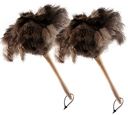 THARAHT 2PCS Plumero de Pluma de Avestruz 16 Pulgadas Esponjoso Natural con Mango de Madera Reutilizable Lavable para la Limpieza de Teclado, hogar, Coche, Oficina Plumero de Pluma de Avestruz