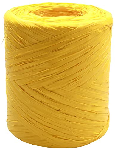 Bast auf einer Rolle, synthetisches Bast, 220 yard, Papierband, natürliches Basteln, für Geschenke, Weihnachtsblumensträuße, Dekorationen, 200 m (Gelb)