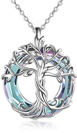 TOUPOP Baum des Lebens Halskette für Damen Sterling SIlver Baum des Lebens Anhänger mit lila Kristall Baum des Lebens Schmuck Geschenke für Frauen
