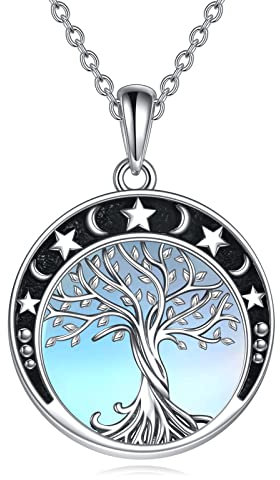 YAFEINI Collana con Albero Della vita Collana con Ciondolo Pentagramma con Nodo Celtico in Pietra di Luna in Argento Sterling 925 per Gioielli da Donna