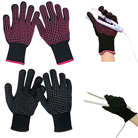 TSHAOUN 2 Paar Hitzebeständige Handschuhe für Haarstyling mit rutschfester Silikonnoppe, 250°C Professionelle Lockenstab Handschuhe für Haar-Werkzeuge, Lockenstab, Flacheisen