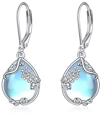 POPLYKE Juli Rittersporn Mondstein Geburt Blume Filigrane Tropfen Ohrringe Sterling Silber Ohrringe mit Kappe Schmuck