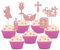 Gyufise 28Pcs God Bless Cupcake Toppers Rose Gold Glitter Girls Baptism Cupcake Toppers Angel Chalice Bible Cross Cake Decorations Christian Baptism Theme Baby Shower Party Cake Decor Supplies