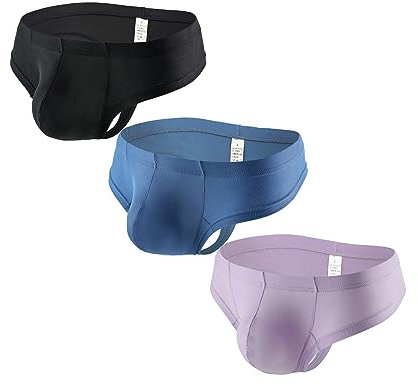 Faringoto Herren-Unterhose aus Eisseide, einfarbig, atmungsaktiv, G-Stringhose, Bla+blu+pur, L