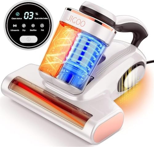 JIGOO J300 Milbensauger mit Staubmilben-Sensor und mit UV-Licht, 500W Milbenstaubsauger mit Intelligente LED-Anzeige, Für Allergiker, entfernt 99,9% Allergene, Für Matratzen, Betten und Sofas