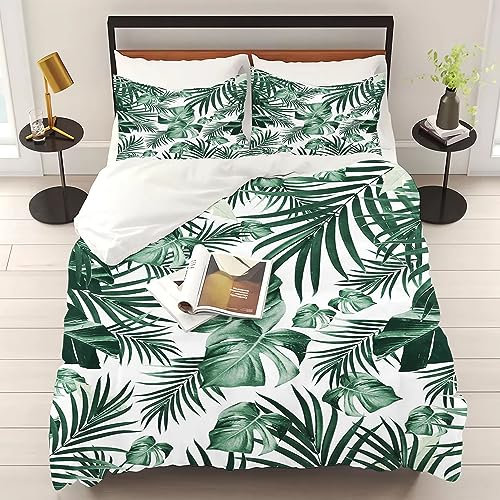 KARPIX Palmblatt Bettwäsche 135x200 cm Tropische Grüne Pflanze Monstera Bettbezug Set mit Kissenbezug, Natur Thema Schlafzimmer Dekor (5,Double 200x200CM)