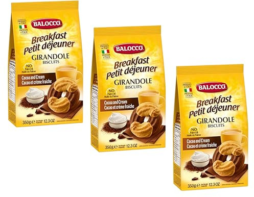 Balocco Girandole 350g Italian Shortbread Biscuits | Cocoa & Cream Biscuit for Breakfast | Chocolate Swirl Cookies | Suitable for Vegetarians, Palm Oil Free Snack (GIRANDOLE 350G, 3 Pack)