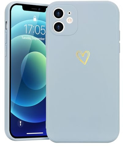 Lafunda Handyhülle Kompatibel mit iPhone 12 Mädchen hülle Ultra Dünn Silikonhülle süß Liebesherz Schutzhülle stoßfest Case Bumper Back Cover mit Fallschutz für iPhone 12 Hellblau