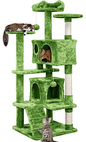 Yaheetech Kratzbaum Stabiler Katzenbaum Katzenkratzbaum Katzenmöbel, Kletterbaum für Katzen Höhe 137 cm, Grün