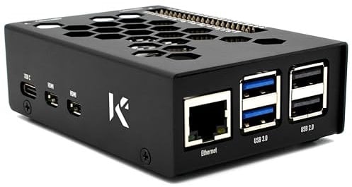 KKSB Raspberry Pi 5 Gehäuse - sandgestrahltes Aluminium - Platz für Raspberry Pi 5 Kühlkörper Lüfter - Lasergravierte Pin-Beschriftungen - Integrierter Startknopf