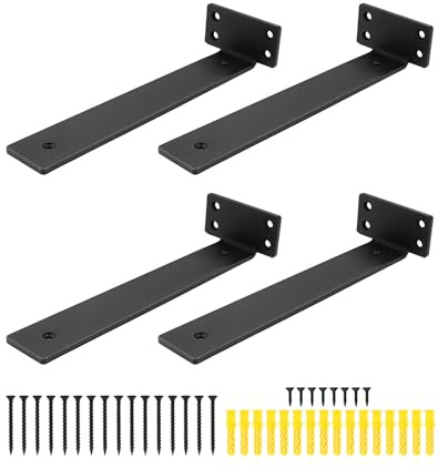 QWORK® 4er Set Schwerlast Regalhalterung 25cm, Unsichtbar Schwebende Wandregal Halterung 75 KG Tragkraft - Schwarz