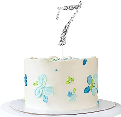Tortendeko Silber Strasssteine Happy Birthday Cake Topper für Geburtstag Deko (Silber-7)