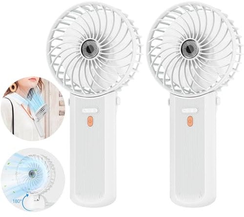Lepwings Ventilador de Mano Portátil 2 Piezas, Mini ventilador Recargable USB, 3 en 1 Ventilador de Mesa Plegable, 4 Velocidades y 5,5-16 Horas de Trabajo,para Viajes, Oficina, Hogar y Exterior-Blanco