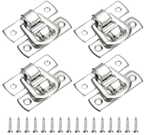 QUARKZMAN 4 Stück Hasp Schloss, 30 x 18mm Retro Box Knebelverschluss Metall Schnalle Verschlüsse Kofferverschluss mit Schrauben für Schmuckkästchen Koffer Werkzeugkasten Holzkiste, Silber
