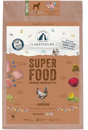 Lakefields SUPERFOOD | Premium Welpenfutter trocken | 61% Huhn | 2,5kg | Getreidefreies Trockenfutter für Welpen | Mit Leinsamen, Heidelbeeren & Bierhefe | Von Tierärzten entwickelt