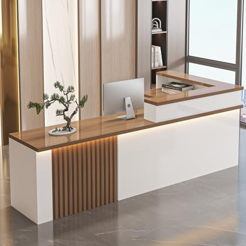 Moderner LED-beleuchteter F-Schreibtisch Empfangstheke mit Stauraum – ideal für Geschäftsfassaden und Büros