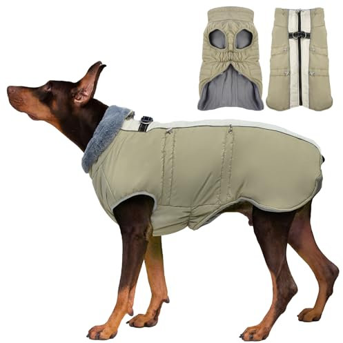 Katzinst Hundejacke Grosse Hunde, Ärmellose Wasserbeständig Schneemantel Hund, Hundemantel mit Bauchschutz, Fleecekragen Hundemantel Gefüttert für Große Hunde, Deutsche Dogge, Aprikose, 3XL