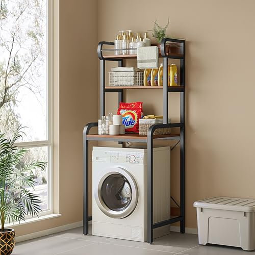 Geiarui 3 Tiers Over The Washer and Dryer Storage Shelf, Bathroom Shelf, Laundry Shelf, Over Washer and Dryer Storage Shelf, Laundry Room Shelves A,173x68x60cm