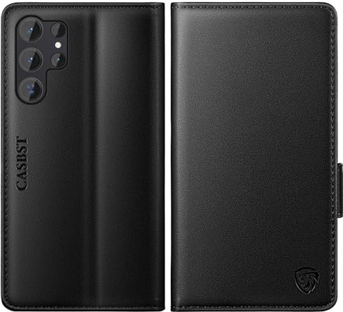 CASBST for Samsung Galaxy S23 Ultra Case, Kickstand Flip Leather Wallet Book Case with Card Slots Shockproof Magnetic Closure Protective Phone Case Cover Compatible with Samsung S23 Ultra - Black