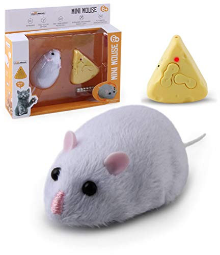 shenruifa Realistic Remote Control Mouse Toy for Cats Interactive Plush Rat Toy with Cat Toys Realistic Features for Entertainment (Light Grey)