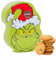 The Grinch Biscuit Tin Gift Set - Adorable Grinch Face Metal Tin with Choc Chip Shortbread Biscuits 150g Wonderful Biscuits Gift Set with Topline Card for Christmas Gifts, Stocking Fillers.
