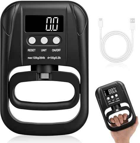 Jinlaili Dynamomètre Manuel Grip 264 Lbs / 120 kg, Electronic Hand Grip, Digital Hand Dynamometer, Electronic Hand Grip Strength Tester, Grip Force Measurement Meter, Rehabilitation Training, Black