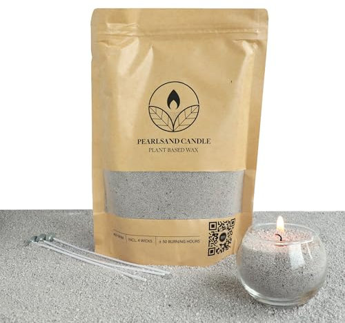 comforder Kerzensand mit Duft und Docht, Aroma Kerzenwachs Granulat, Kerzen selber Machen Set, 400g Sandkerzen Wachsgranulat + 4 Kerzendochte (Grau, Lavendel)
