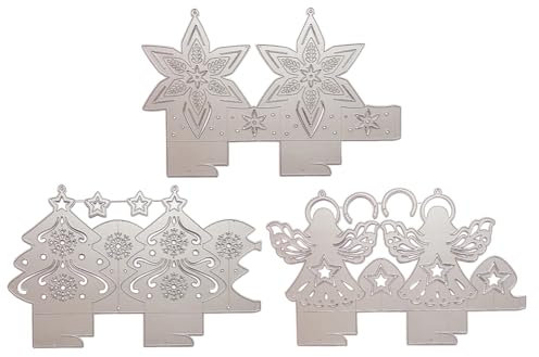 3PCS Weihnachten Stanzschablonen Weihnachtsbaum Schneeflocken Engel Laterne Stanzschablone Stanzform Scrapbooking Xmas Cutting Dies Prägeschablone für Scrapbooking DIY-Karten Weihnachtsdeko Basteln