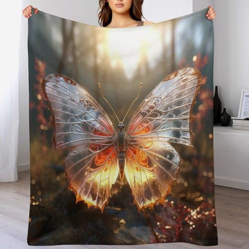 AAPZY Schmetterling Decke,Vier Jahreszeiten Weich Wohndecke Decke Schlafdecke Sofadecke Plüschdecke Pelzdecke Printdesign Couchdecke Flannel Bett Decke （130×180cm）