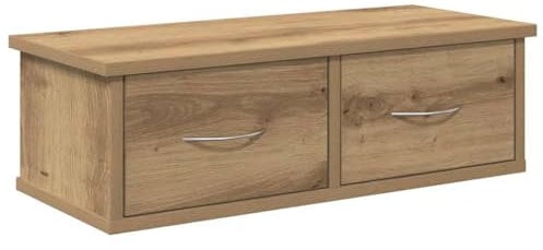 vidaXL wall cabinet artisan oak floating unit 60x26x18.5 cm engineered wood 2-drawer tv media storage