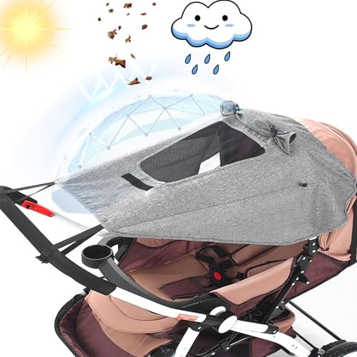 Furforstk sonnensegel kinderwagen uv schutz 50+ kinderwagen sonnensegel wasserdicht sonnenschutz kinderwagen mit Sichtfenster und Schattenflügel sonnenschutz für kinderwagen Einfache Montage (Grau)