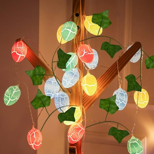 ACAREY Lichterkette Ostern, Ostern Eier Lichterkette Efeu Künstlich Lichterkette, Oster Lichterkette Lichtervorhang Innen, Bunt Osterdeko Lichterkette Außen Innen Für Hochzeit Oster Deko (1.5M 10LED)