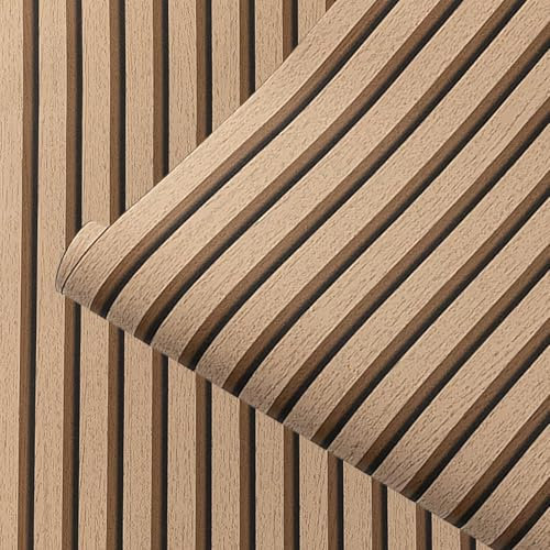 FS-PINGXIANG 3D Effect Wood Slats Wallpaper, Panel Wood Grating Wallpaper, Rustic Wooden Slat Wall Panelling Wallpaper for Bedroom Living Room Hallway Stairs Lounge Hall, 53 x 950 cm (Dark Oak)