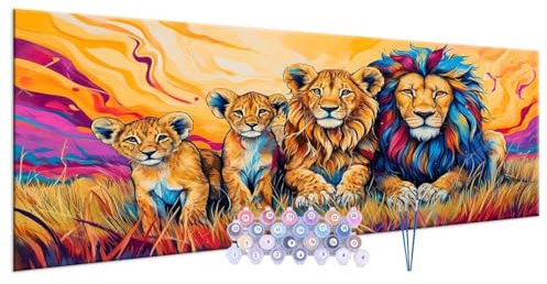 Peinture Numero Enfant Adulte avec Cadre, Prairie lion Peinture par Numero Adulte, Numéro d'art avec Pinceaux, Loisirs Créatifs Adultes, Activité Manuelle Adulte, pour Décor de la Maison 70x140cm D-40