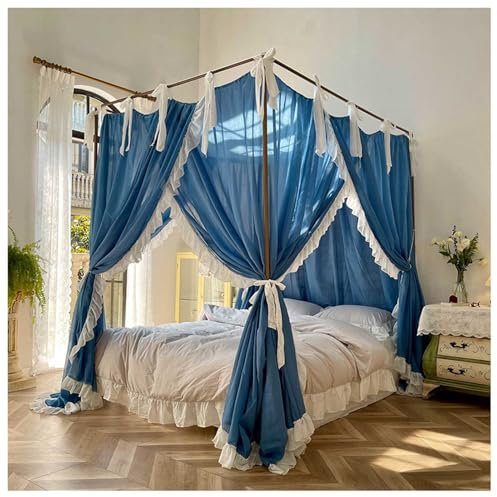 Vnook Rideaux de lit à baldaquin avec Cadre à baldaquin, Rideaux de lit, moustiquaire for lit, baldaquin à 4 baldaquins for Accessoires de décoration de Chambre de Filles(Blue,180x200cm)
