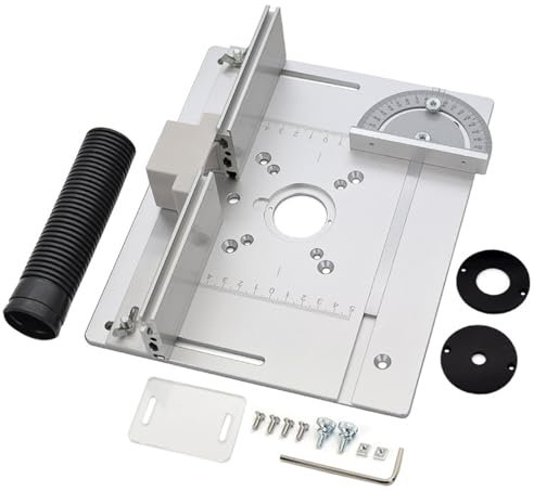 Nicear Router Table Insert Plate Aluminum Alloy Wood Milling Flip Board Edge Trimming Machine with Transparent Dust Guard Woodworking Router Table Engraving Assist Tool with Bevel Gauge