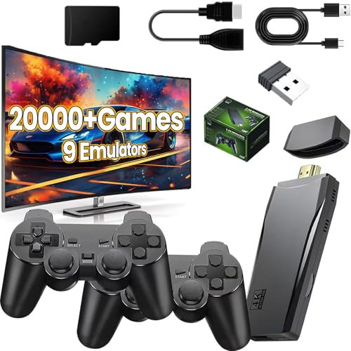 Wireless Retro Handheld Game Console Retro Game Stick 4K HDMI Output Nostalgia Plug & Play Video Games with Built-in 20000+ Classic Games and 2.4GHz Wireless Controller