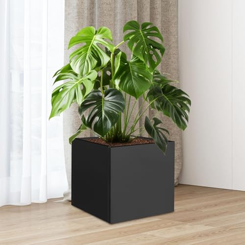 Apriltop 50 * 50 * 50cm Jardinière Carrée, Acier Pot à Plantes Cubique pour l'extérieur, Modernes et Robustes Pot de Fleurs pour Patio, Terrasse, Cour, Jardin, Noir