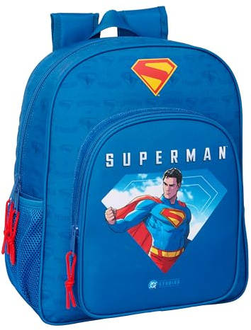 safta Superman Schulrucksack für Kinder, anpassbar an Kinderwagen, ideal für Kinder im Schulalter, bequem und vielseitig, Qualität und Widerstandsfähigkeit, 32 x 12 x 38 cm, blau, M, Casual