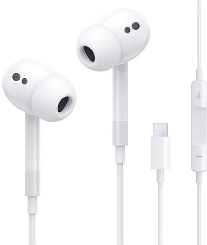 USB C Kopfhörer für iPhone 15 Pro/16 Pro Max/16 Plus Pad Pro In-Ear Kopfhörer mit Kabel Type C, Mikrofon, Lautstärkeregler für Samsung S23 S22 S21 S20 A53 A54 A34 Google Pixel 8 7 6A 5 4 OnePlus 9 10