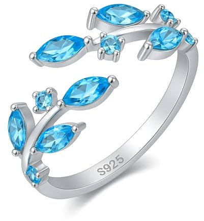 925 Sterling Silber Ring verstellbar, romantisches exklusive Marken-Zirkonia in Marquise & Rundschliff, nickelfrei, hypoallergen, langlebig, anlaufgeschützt, inkl. Geschenkbox (Aquamarine)