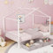 COSTWAY Kids Bed Frame, Double Size House Beds with 2 Foldable Drawers, Headboard & Footboard, Metal Floor Bed for Boys Girls, No Box Spring Needed (White)