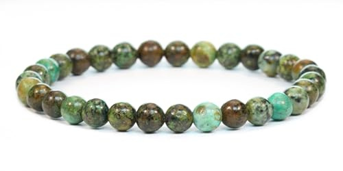 Echtes Afrikanischer Türkis Edelstein Armband mit runden 6mm Perlen - verschiedene Längen - Heilstein Schutzstein Edelsteinarmband Glücksbringer Talisman Geschenk (Afr. Türkis, 15CM)