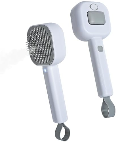 Cozary Katzenbürste mit Dampf,4 in 1 Dampfbürste Katze mit Auslöseknopf,Katzen Bürste mit Spray & Katzenpilz-Lampe für Massage,Pflege,Haarentfernung,für Langhaar und Kurzhaar Katzen, Hunde, Kaninchen
