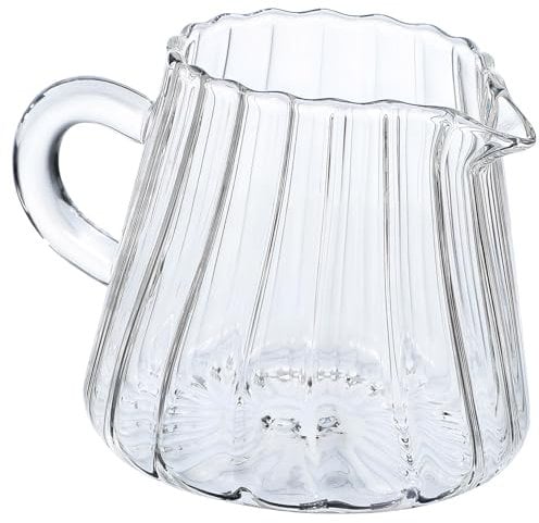 EXHUMKY Jarra de Leche de Vidrio de Borosilicato con Diseño Práctico y Mango Ergonómico para Cafés y Recipiente Calentador para Microondas para Hogar y