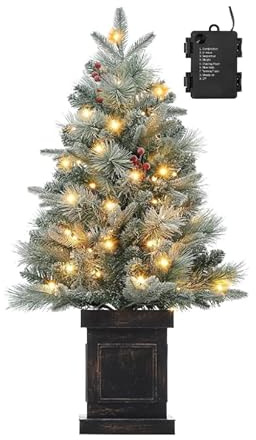Garvee Künstlicher Weihnachtsbaum, künstlicher Baum mit 78 LEDs, realistische Zweige, rote Beeren, Schneeflocke, zur Weihnachtsdekoration