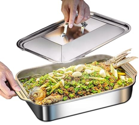 Edelstahl Backofen | Backform mit Deckel und Griff - Hitzebeständiges Backzubehör,für Kuchen Brot Kekse Pizza Ofen Küche Haus Party Kochen